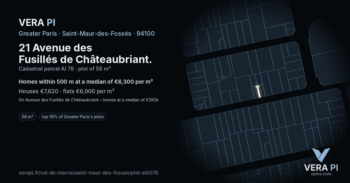 21 Avenue des Fusillés de Châteaubriant, Saint-Maur-des-Fossés at night – the plot lit, the parcels around coloured by the prices near them