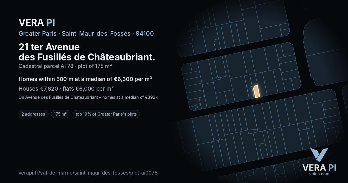 21 ter Avenue des Fusillés de Châteaubriant, Saint-Maur-des-Fossés at night – the plot lit, the parcels around coloured by the prices near them