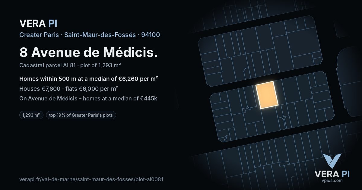 8 Avenue de Médicis, Saint-Maur-des-Fossés at night – the plot lit, the parcels around coloured by the prices near them