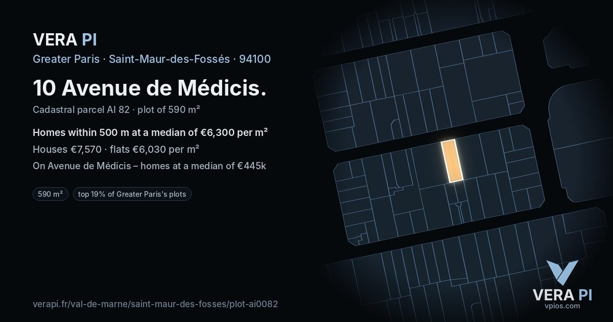 10 Avenue de Médicis, Saint-Maur-des-Fossés at night – the plot lit, the parcels around coloured by the prices near them