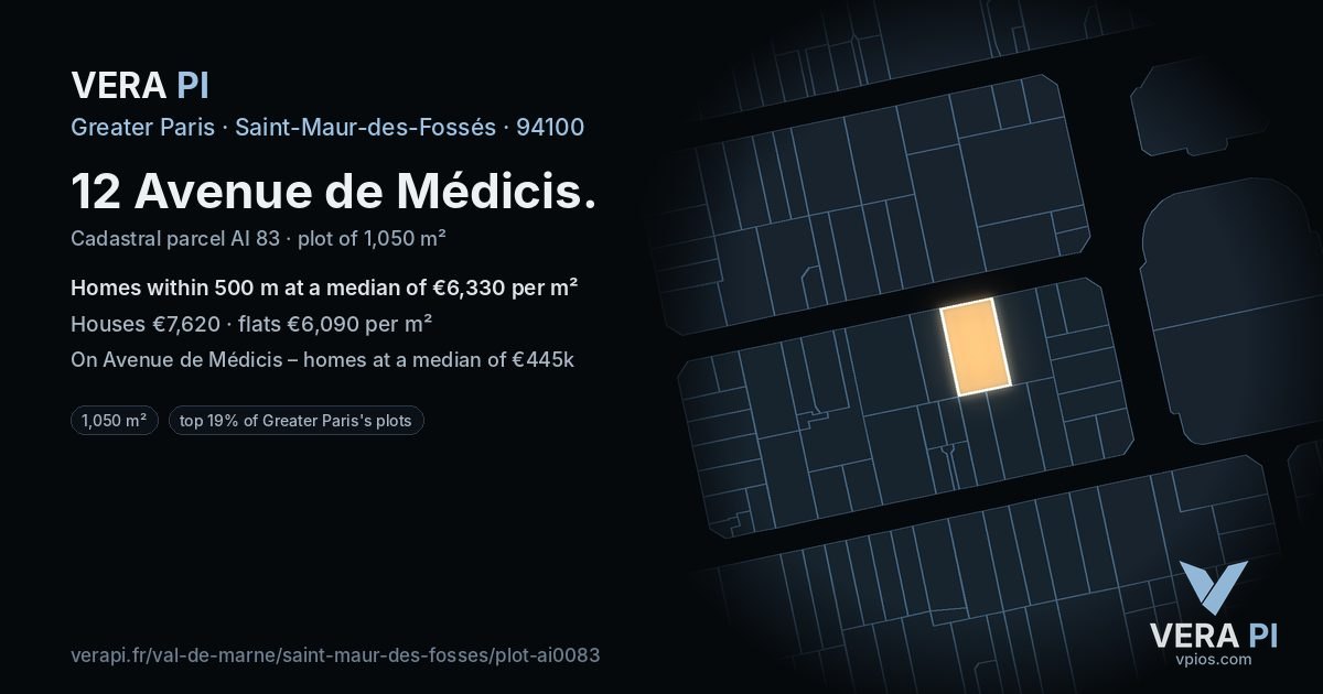 12 Avenue de Médicis, Saint-Maur-des-Fossés at night – the plot lit, the parcels around coloured by the prices near them