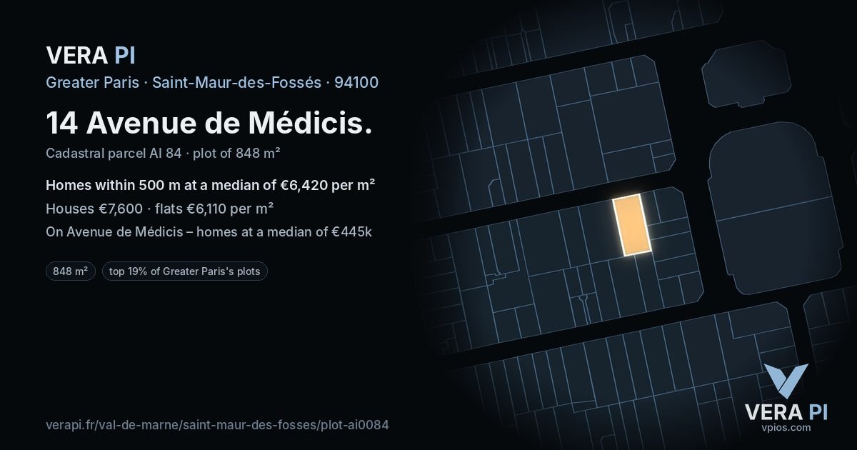 14 Avenue de Médicis, Saint-Maur-des-Fossés at night – the plot lit, the parcels around coloured by the prices near them