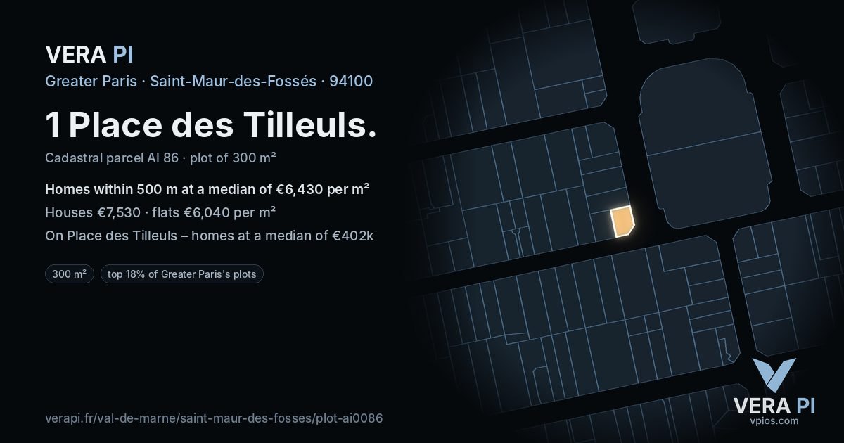 1 Place des Tilleuls, Saint-Maur-des-Fossés at night – the plot lit, the parcels around coloured by the prices near them