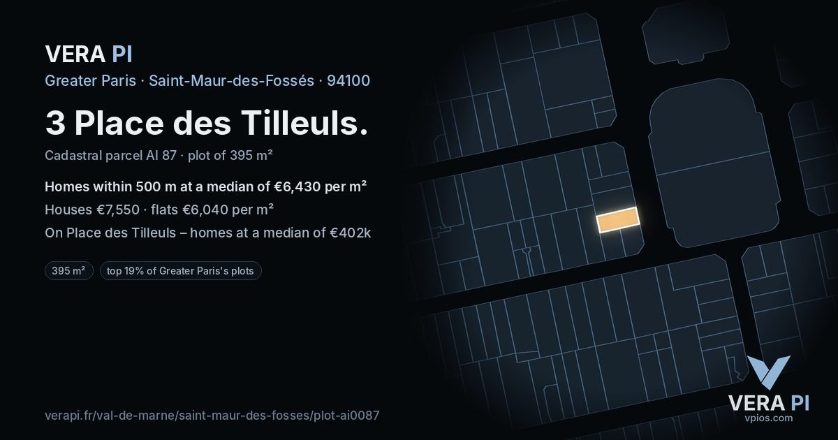 3 Place des Tilleuls, Saint-Maur-des-Fossés at night – the plot lit, the parcels around coloured by the prices near them