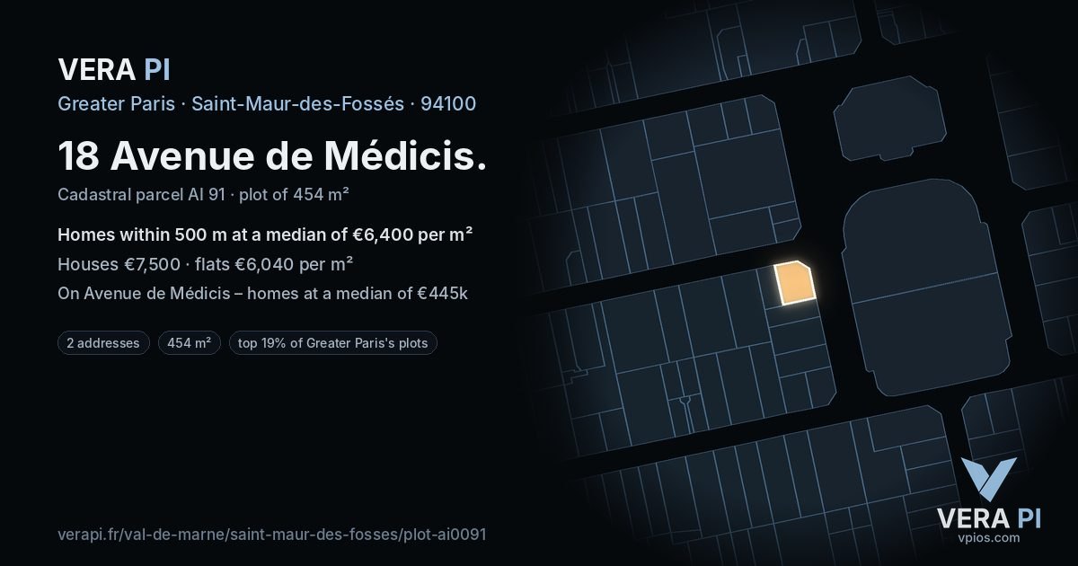 18 Avenue de Médicis, Saint-Maur-des-Fossés at night – the plot lit, the parcels around coloured by the prices near them