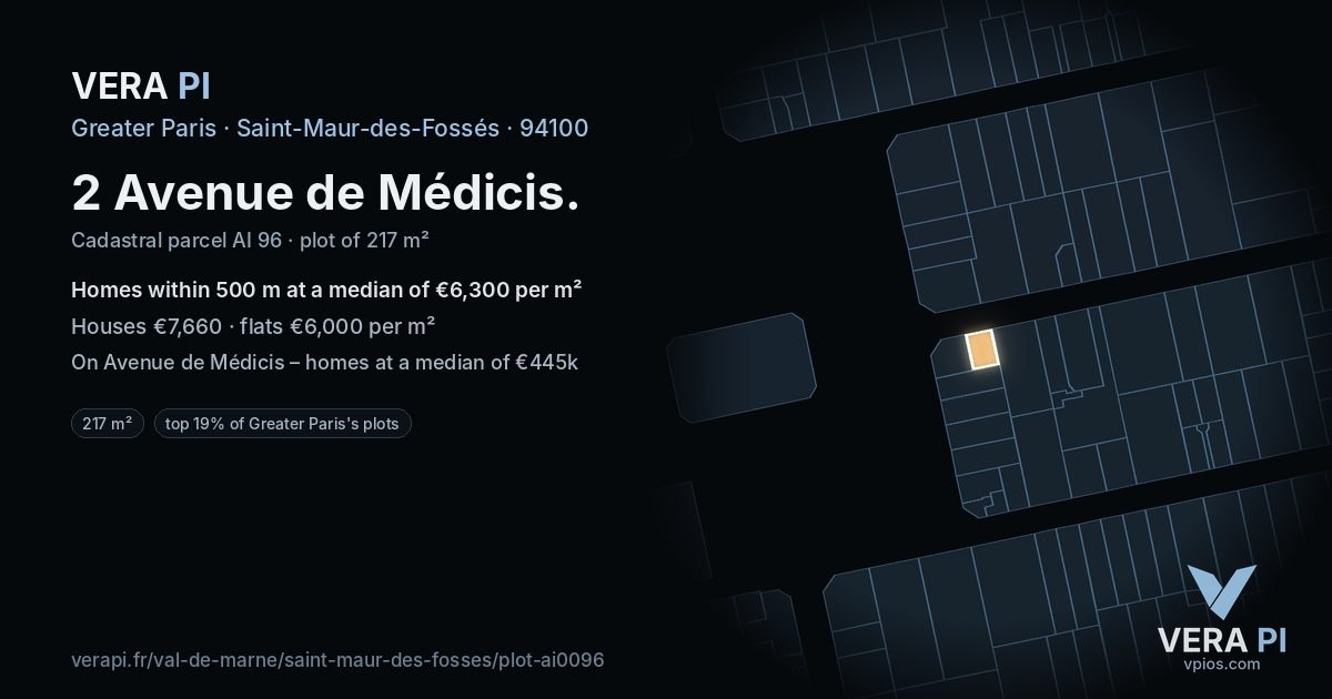 2 Avenue de Médicis, Saint-Maur-des-Fossés at night – the plot lit, the parcels around coloured by the prices near them