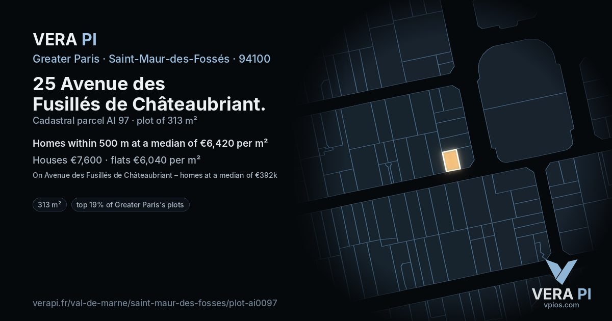 25 Avenue des Fusillés de Châteaubriant, Saint-Maur-des-Fossés at night – the plot lit, the parcels around coloured by the prices near them
