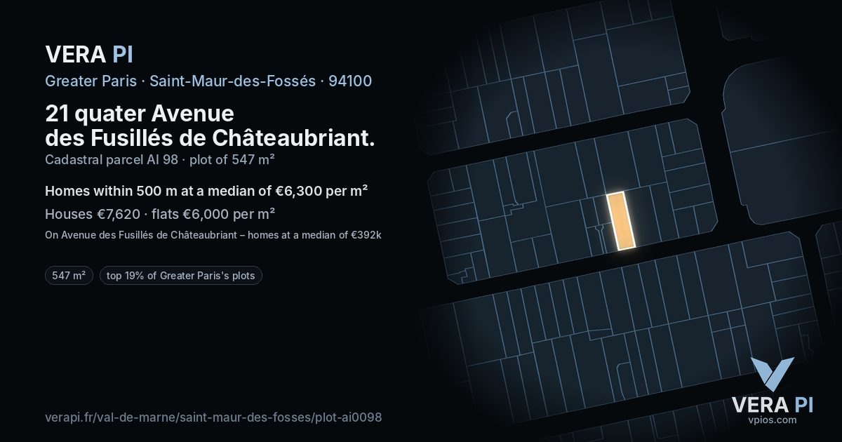 21 quater Avenue des Fusillés de Châteaubriant, Saint-Maur-des-Fossés at night – the plot lit, the parcels around coloured by the prices near them