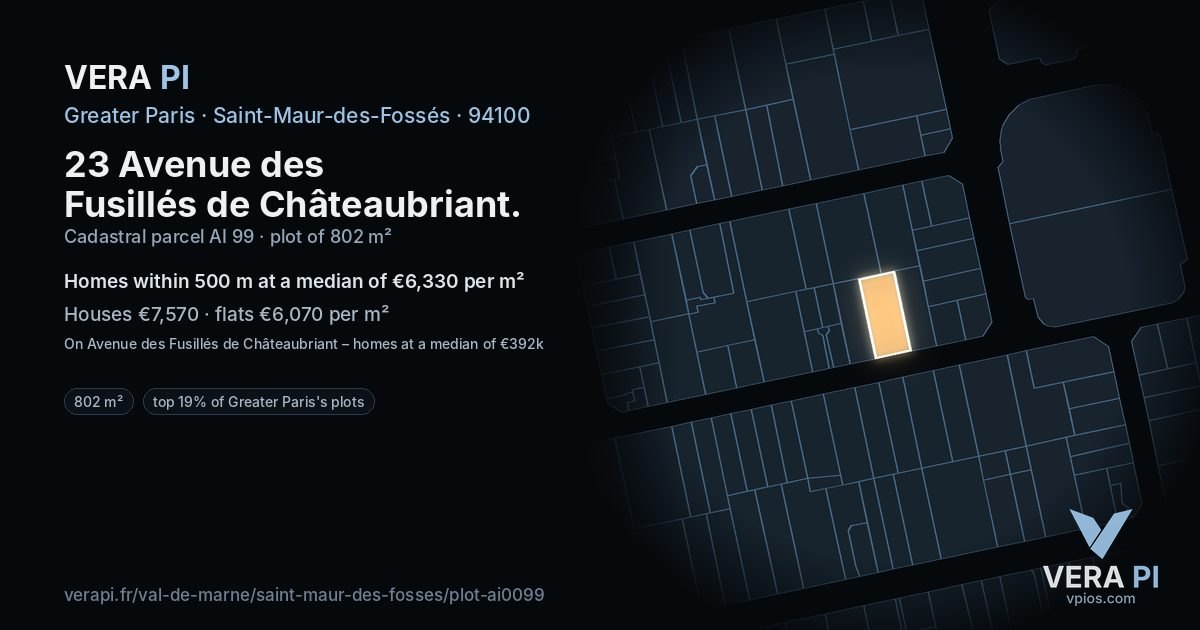 23 Avenue des Fusillés de Châteaubriant, Saint-Maur-des-Fossés at night – the plot lit, the parcels around coloured by the prices near them