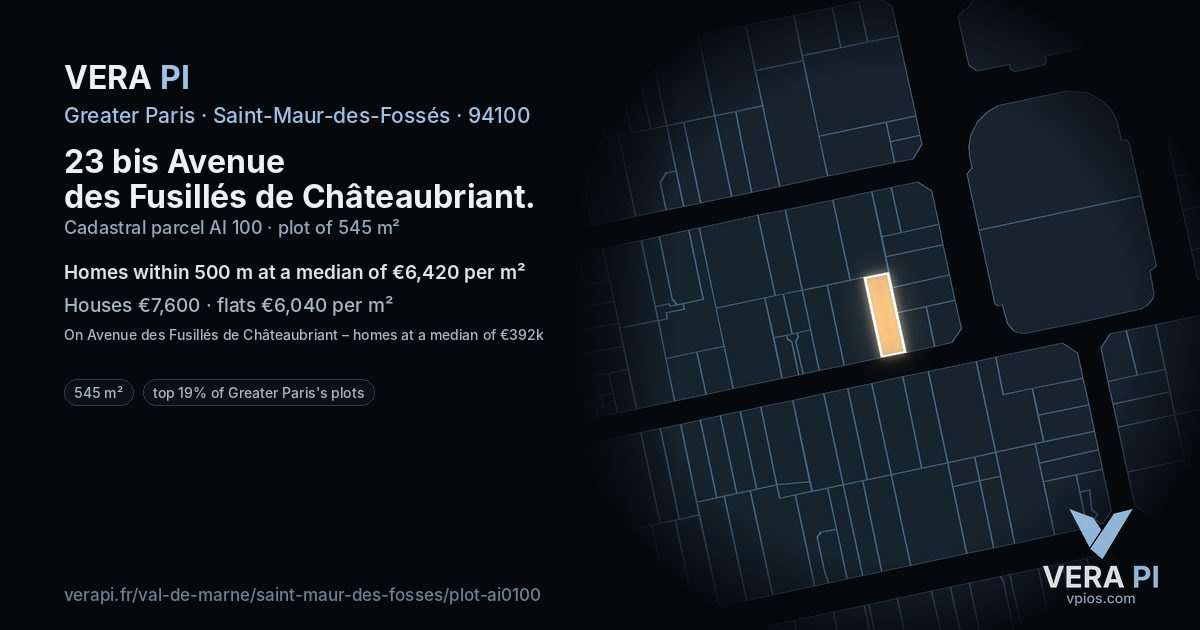 23 bis Avenue des Fusillés de Châteaubriant, Saint-Maur-des-Fossés at night – the plot lit, the parcels around coloured by the prices near them