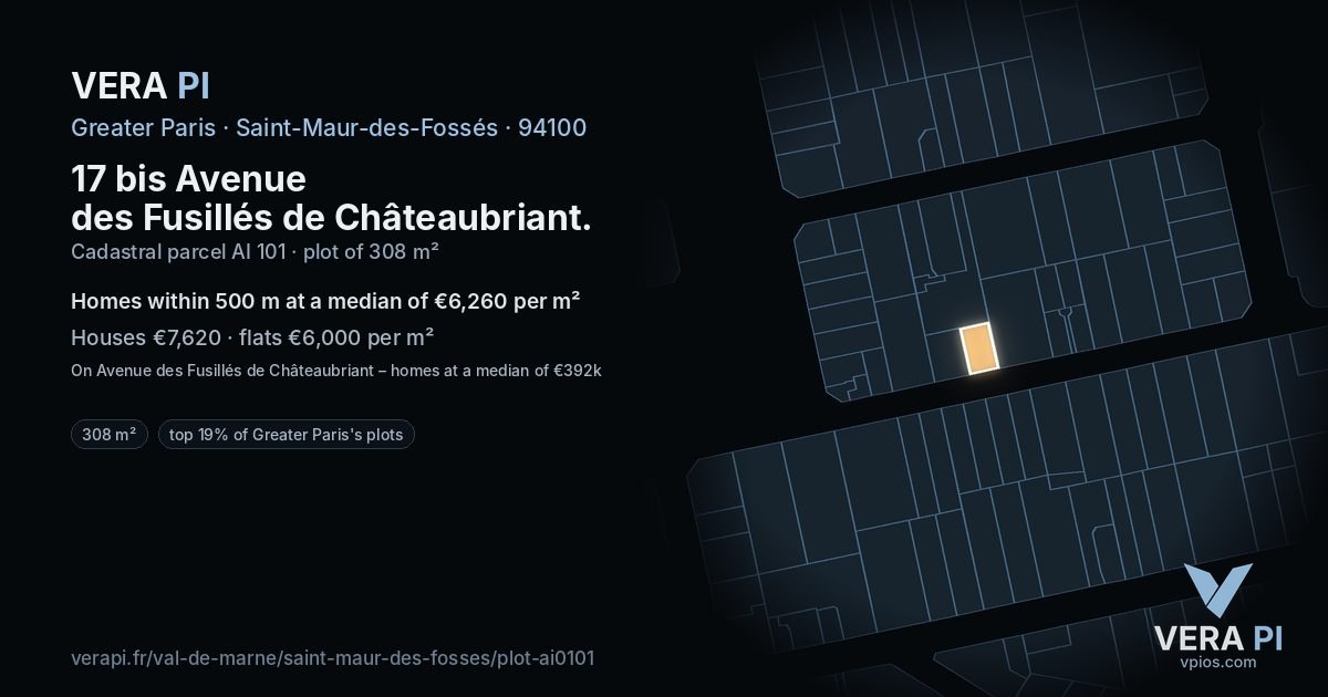 17 bis Avenue des Fusillés de Châteaubriant, Saint-Maur-des-Fossés at night – the plot lit, the parcels around coloured by the prices near them