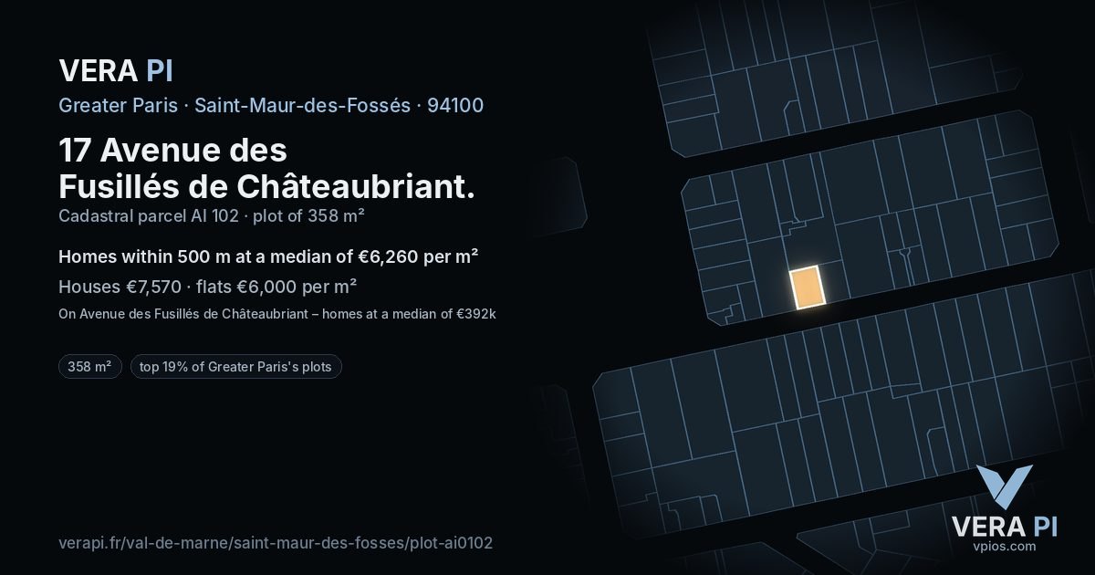 17 Avenue des Fusillés de Châteaubriant, Saint-Maur-des-Fossés at night – the plot lit, the parcels around coloured by the prices near them