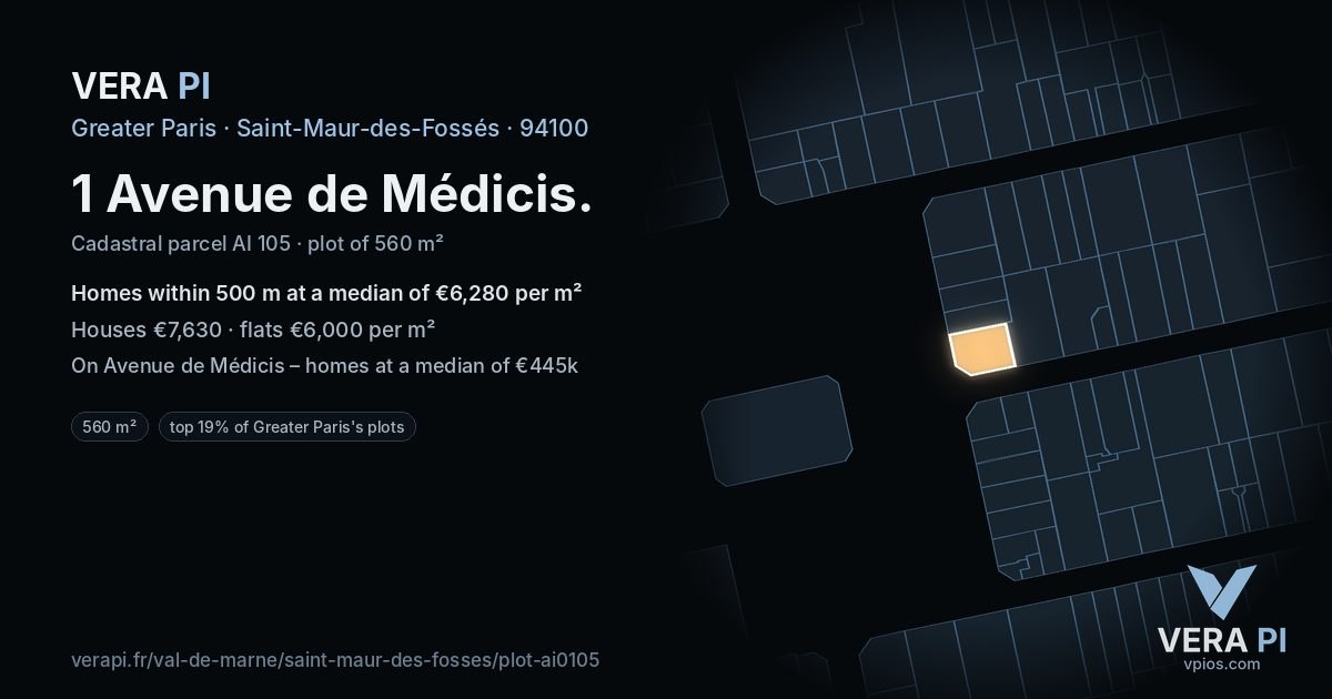 1 Avenue de Médicis, Saint-Maur-des-Fossés at night – the plot lit, the parcels around coloured by the prices near them