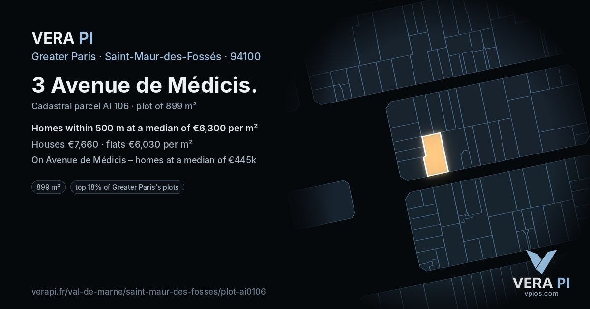 3 Avenue de Médicis, Saint-Maur-des-Fossés at night – the plot lit, the parcels around coloured by the prices near them