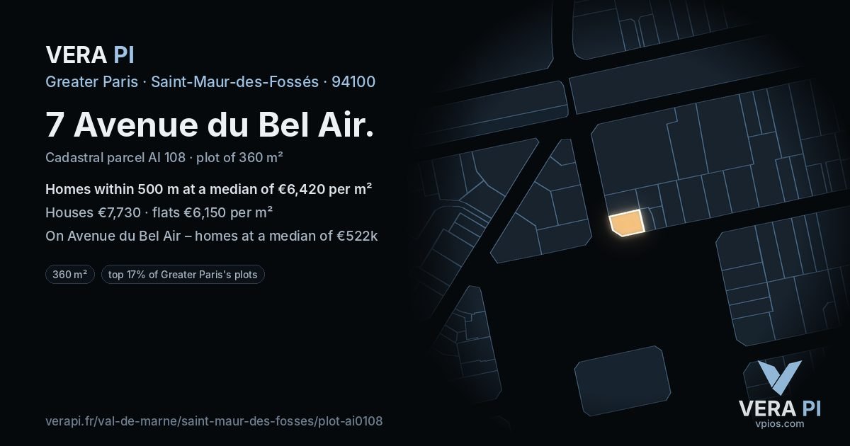 7 Avenue du Bel Air, Saint-Maur-des-Fossés at night – the plot lit, the parcels around coloured by the prices near them