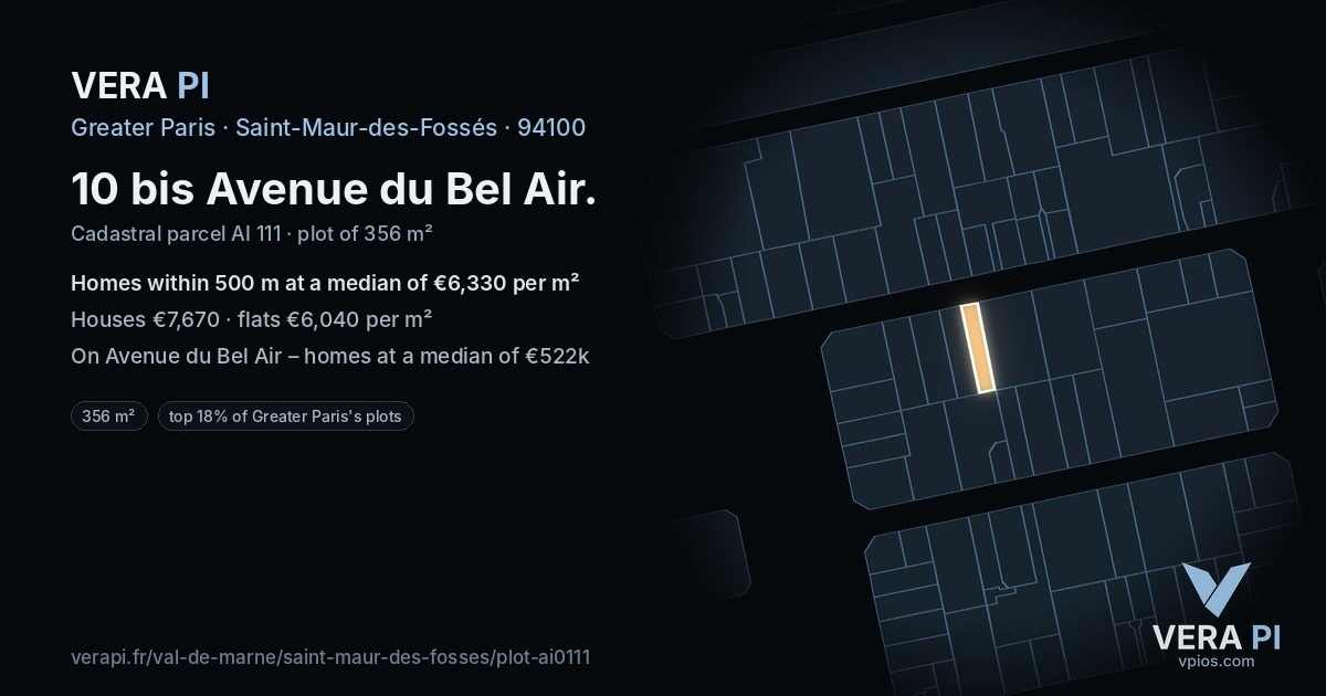 10 bis Avenue du Bel Air, Saint-Maur-des-Fossés at night – the plot lit, the parcels around coloured by the prices near them