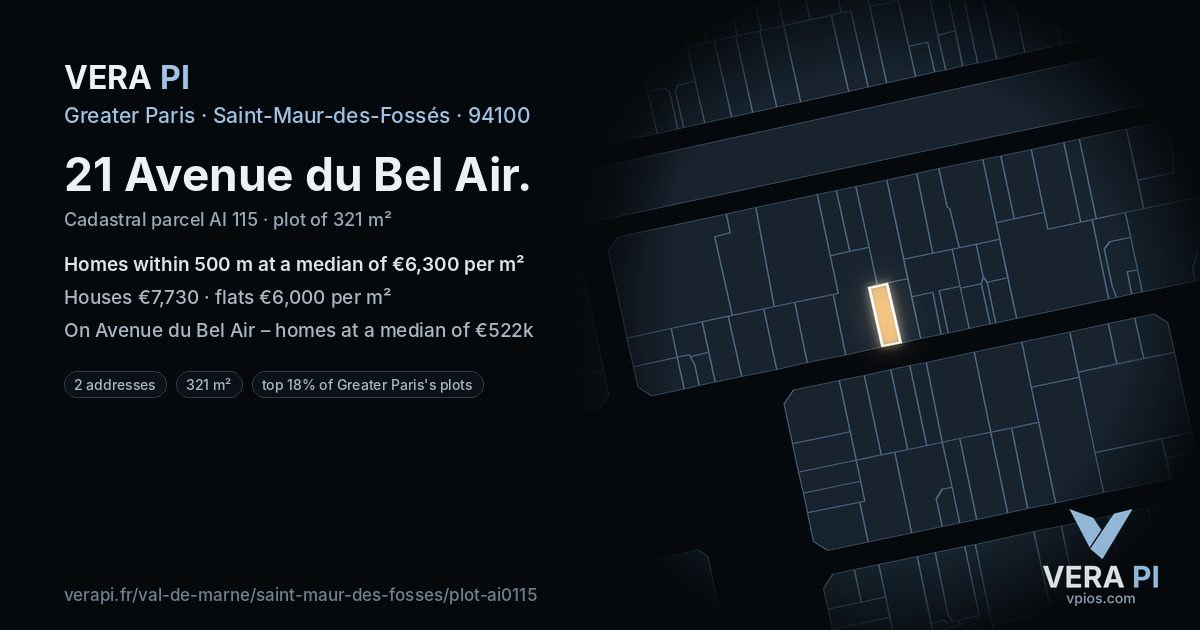 21 Avenue du Bel Air, Saint-Maur-des-Fossés at night – the plot lit, the parcels around coloured by the prices near them