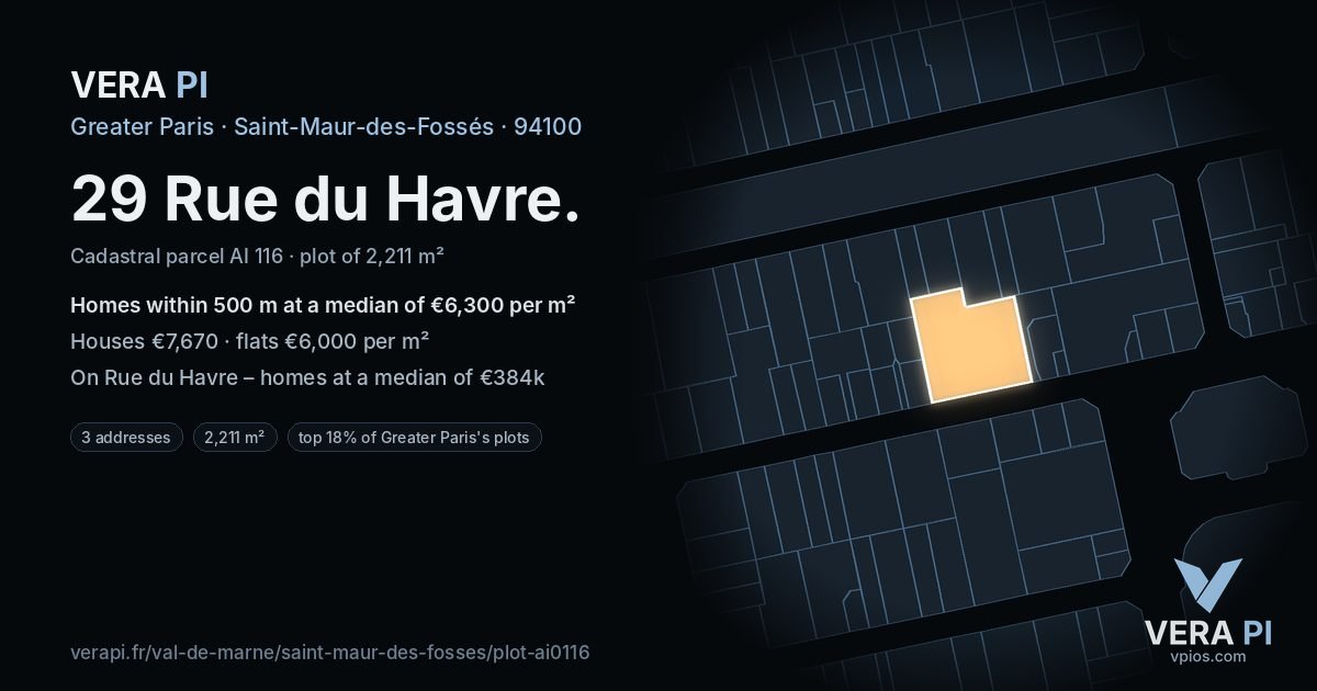 29 Rue du Havre, Saint-Maur-des-Fossés at night – the plot lit, the parcels around coloured by the prices near them
