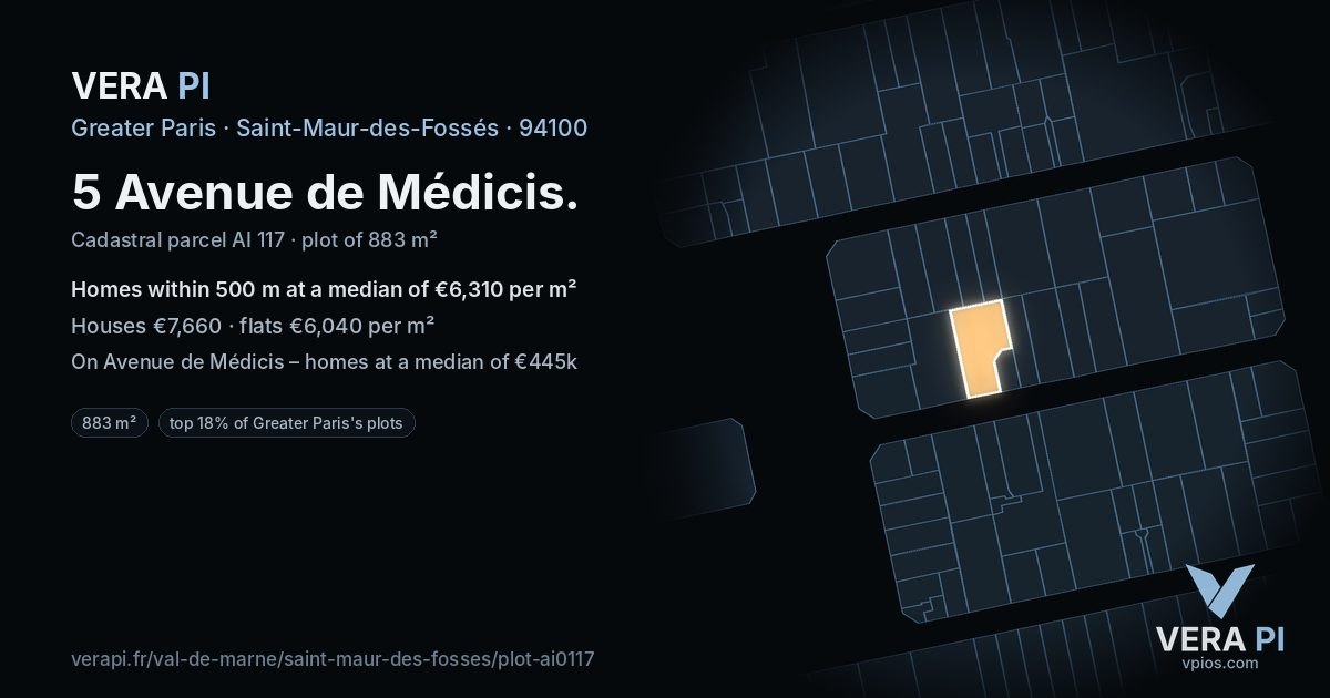5 Avenue de Médicis, Saint-Maur-des-Fossés at night – the plot lit, the parcels around coloured by the prices near them