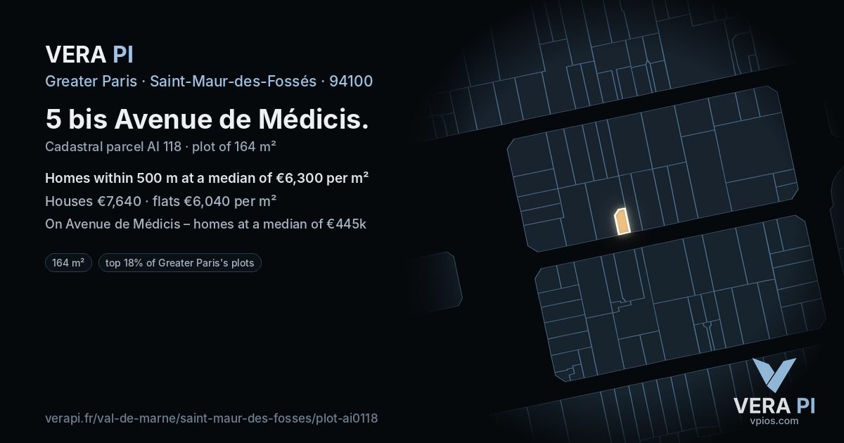 5 bis Avenue de Médicis, Saint-Maur-des-Fossés at night – the plot lit, the parcels around coloured by the prices near them