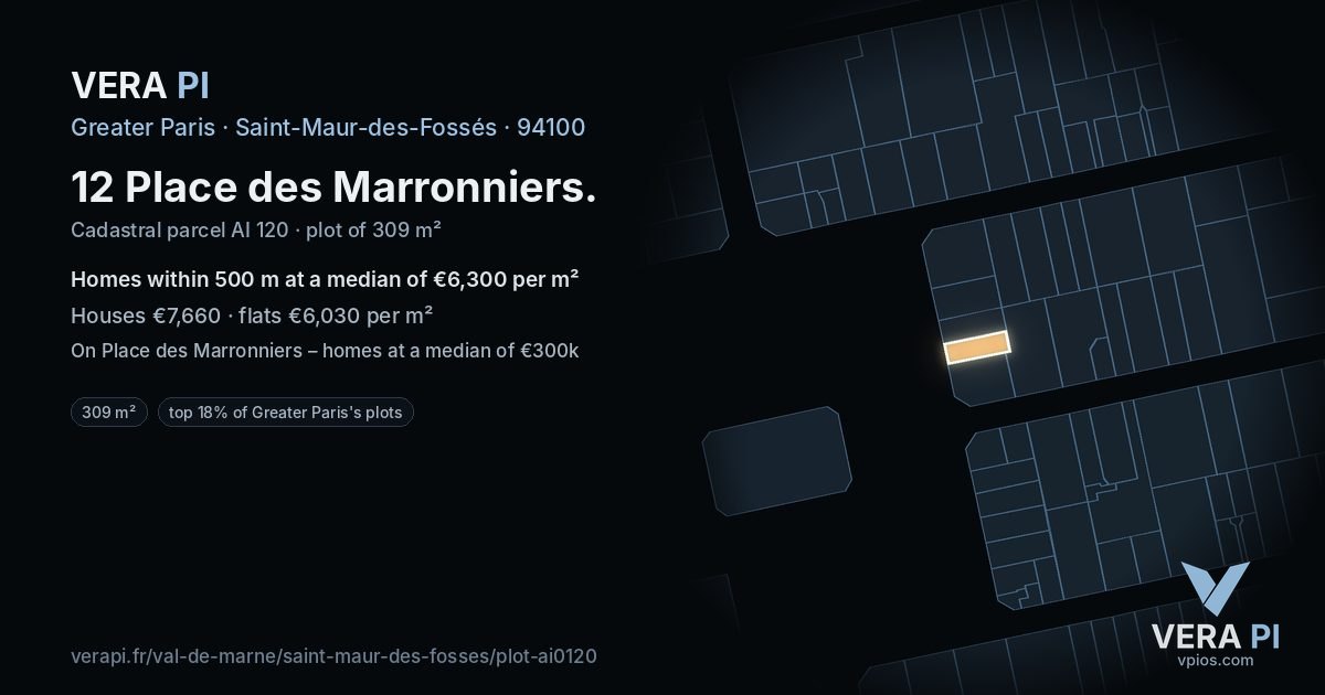 12 Place des Marronniers, Saint-Maur-des-Fossés at night – the plot lit, the parcels around coloured by the prices near them