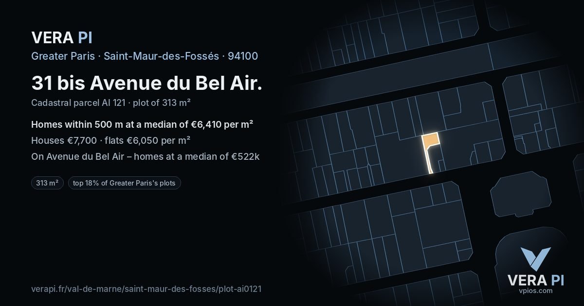 31 bis Avenue du Bel Air, Saint-Maur-des-Fossés at night – the plot lit, the parcels around coloured by the prices near them
