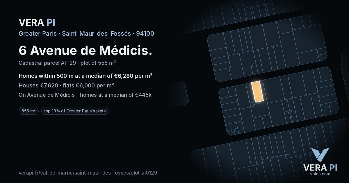 6 Avenue de Médicis, Saint-Maur-des-Fossés at night – the plot lit, the parcels around coloured by the prices near them