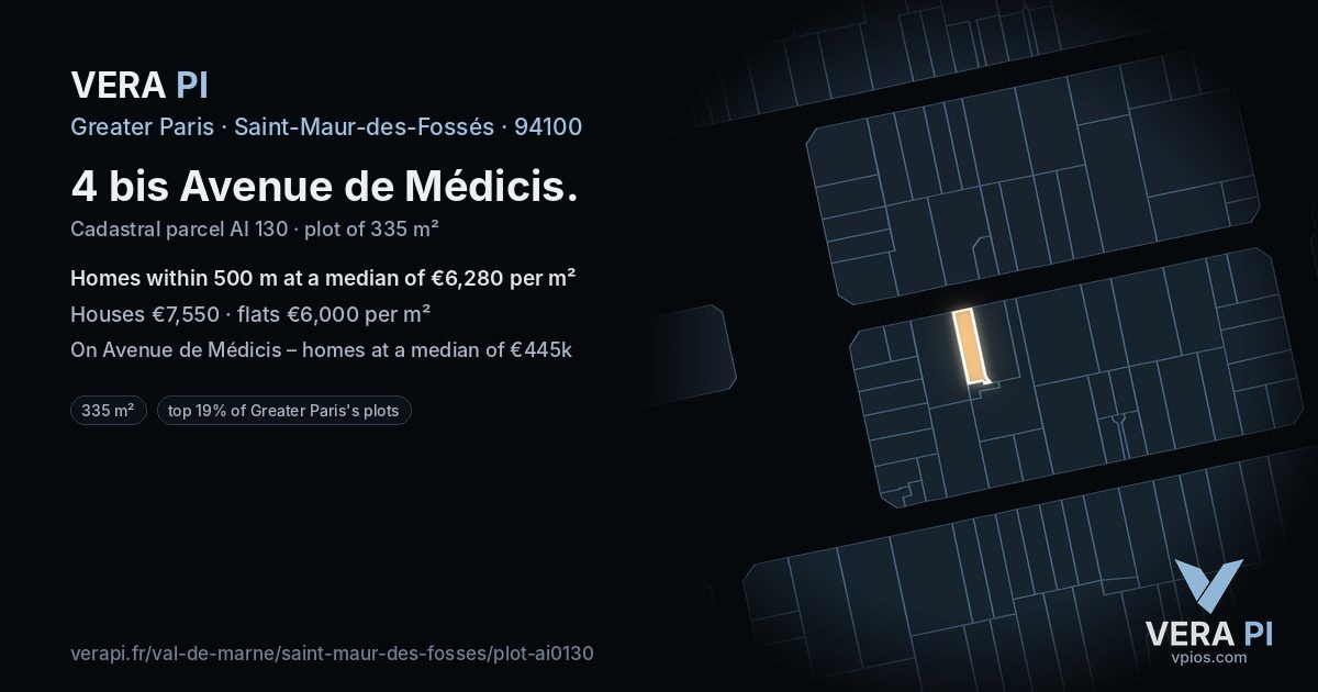 4 bis Avenue de Médicis, Saint-Maur-des-Fossés at night – the plot lit, the parcels around coloured by the prices near them