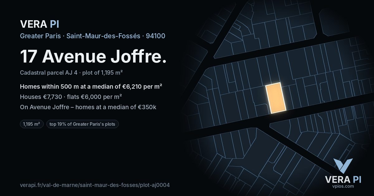 17 Avenue Joffre, Saint-Maur-des-Fossés at night – the plot lit, the parcels around coloured by the prices near them