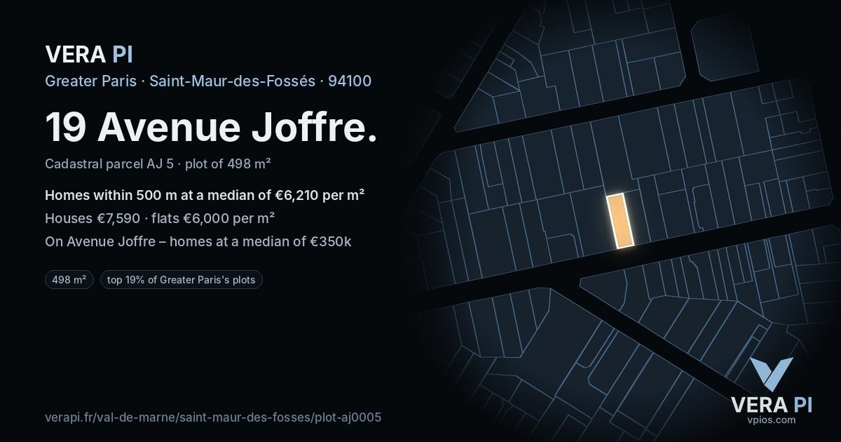 19 Avenue Joffre, Saint-Maur-des-Fossés at night – the plot lit, the parcels around coloured by the prices near them