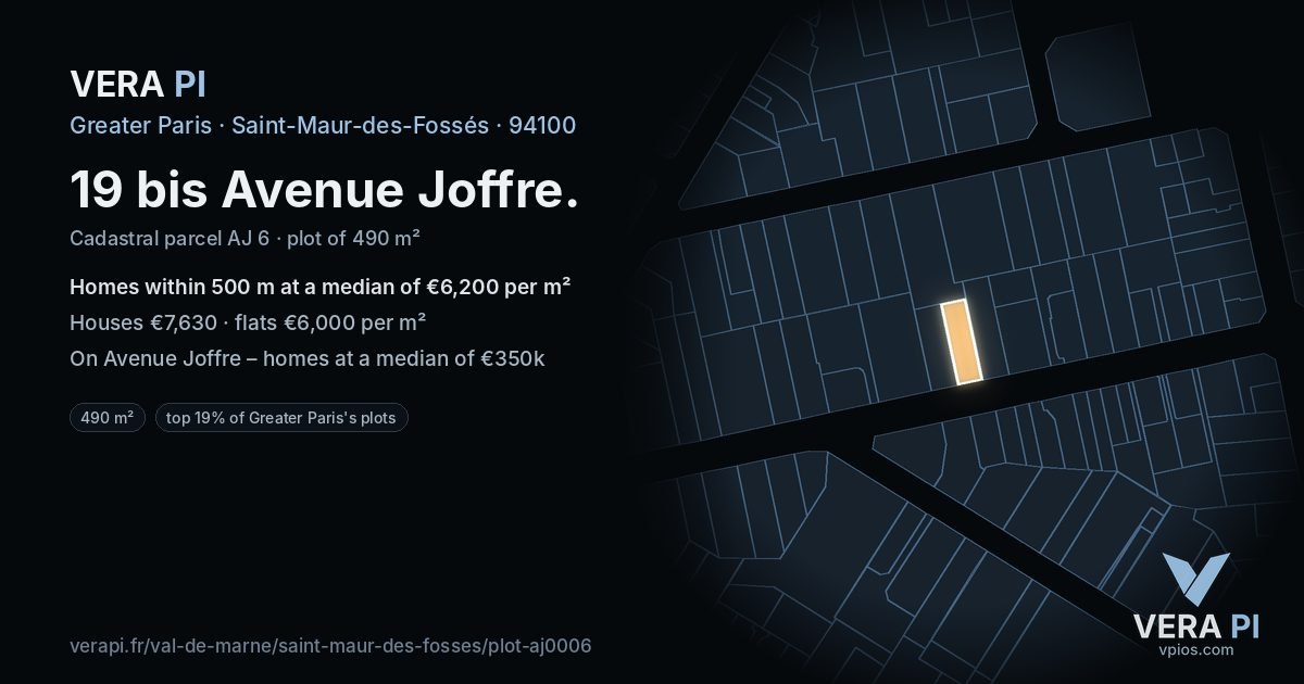 19 bis Avenue Joffre, Saint-Maur-des-Fossés at night – the plot lit, the parcels around coloured by the prices near them