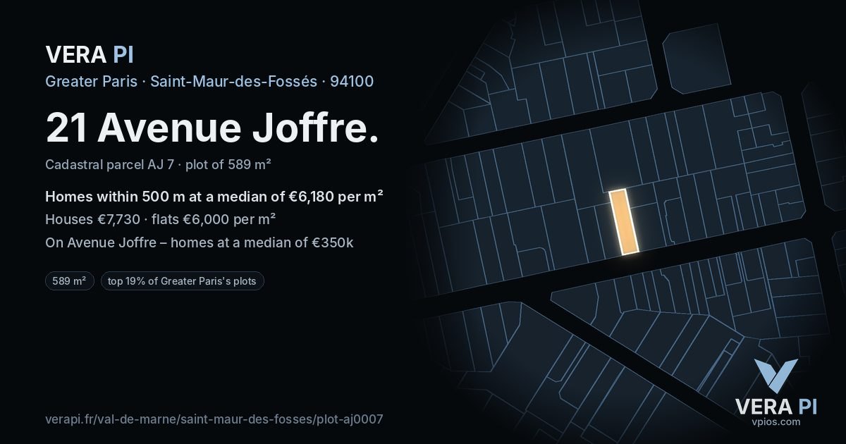 21 Avenue Joffre, Saint-Maur-des-Fossés at night – the plot lit, the parcels around coloured by the prices near them
