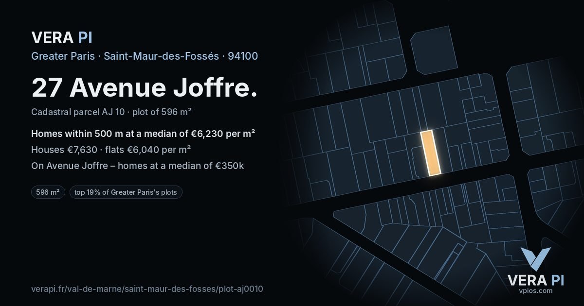 27 Avenue Joffre, Saint-Maur-des-Fossés at night – the plot lit, the parcels around coloured by the prices near them