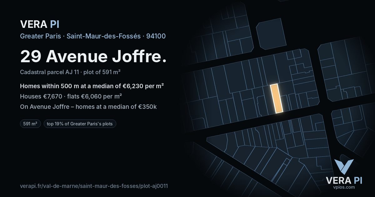 29 Avenue Joffre, Saint-Maur-des-Fossés at night – the plot lit, the parcels around coloured by the prices near them