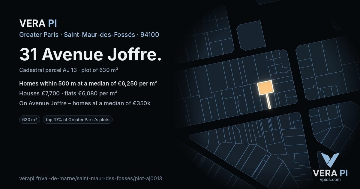 31 Avenue Joffre, Saint-Maur-des-Fossés at night – the plot lit, the parcels around coloured by the prices near them