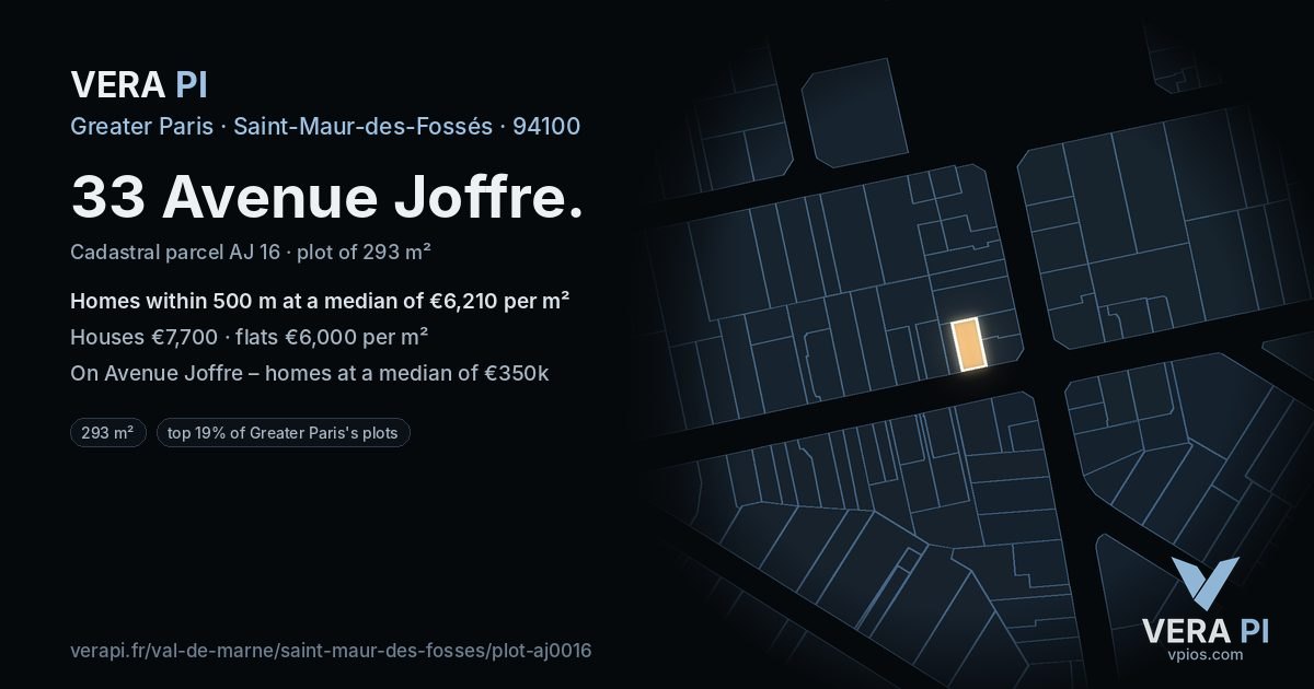 33 Avenue Joffre, Saint-Maur-des-Fossés at night – the plot lit, the parcels around coloured by the prices near them