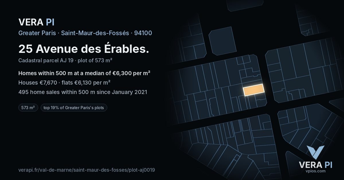25 Avenue des Érables, Saint-Maur-des-Fossés at night – the plot lit, the parcels around coloured by the prices near them