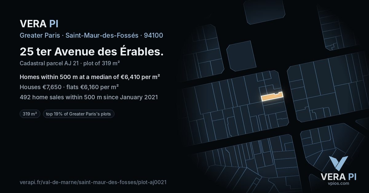 25 ter Avenue des Érables, Saint-Maur-des-Fossés at night – the plot lit, the parcels around coloured by the prices near them