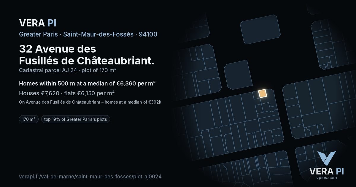 32 Avenue des Fusillés de Châteaubriant, Saint-Maur-des-Fossés at night – the plot lit, the parcels around coloured by the prices near them