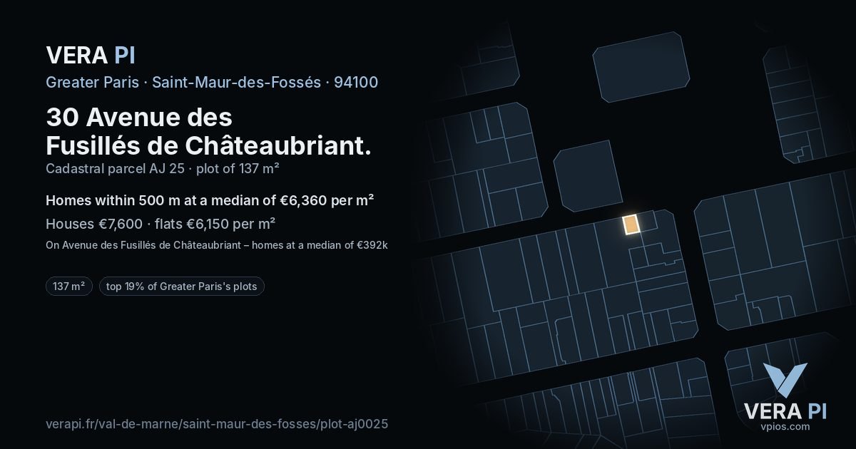 30 Avenue des Fusillés de Châteaubriant, Saint-Maur-des-Fossés at night – the plot lit, the parcels around coloured by the prices near them