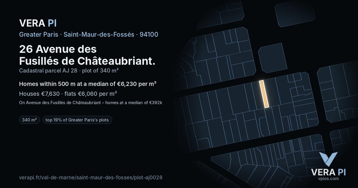 26 Avenue des Fusillés de Châteaubriant, Saint-Maur-des-Fossés at night – the plot lit, the parcels around coloured by the prices near them
