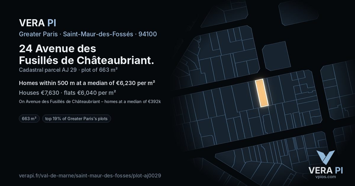 24 Avenue des Fusillés de Châteaubriant, Saint-Maur-des-Fossés at night – the plot lit, the parcels around coloured by the prices near them