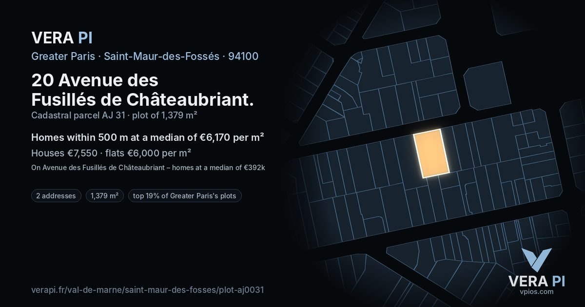 20 Avenue des Fusillés de Châteaubriant, Saint-Maur-des-Fossés at night – the plot lit, the parcels around coloured by the prices near them