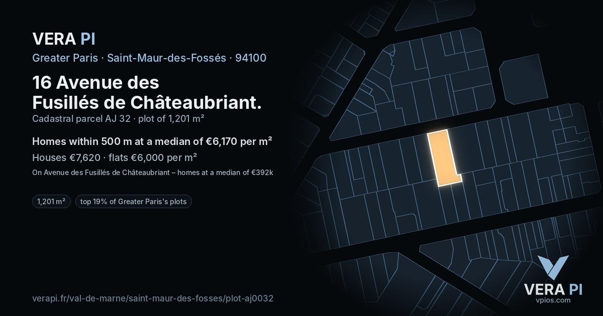 16 Avenue des Fusillés de Châteaubriant, Saint-Maur-des-Fossés at night – the plot lit, the parcels around coloured by the prices near them