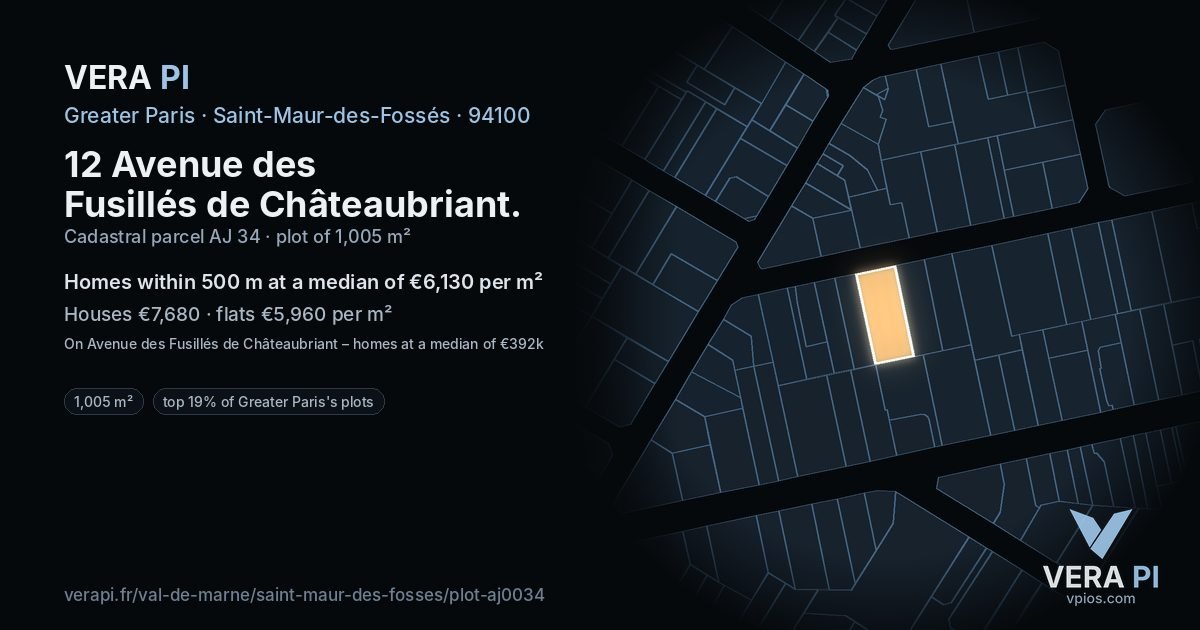 12 Avenue des Fusillés de Châteaubriant, Saint-Maur-des-Fossés at night – the plot lit, the parcels around coloured by the prices near them
