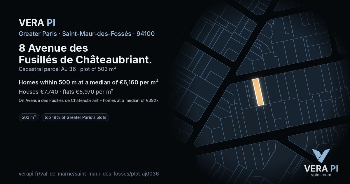 8 Avenue des Fusillés de Châteaubriant, Saint-Maur-des-Fossés at night – the plot lit, the parcels around coloured by the prices near them