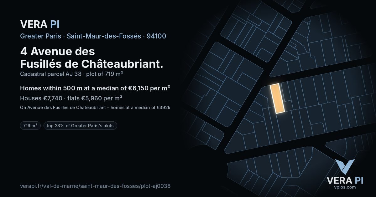 4 Avenue des Fusillés de Châteaubriant, Saint-Maur-des-Fossés at night – the plot lit, the parcels around coloured by the prices near them
