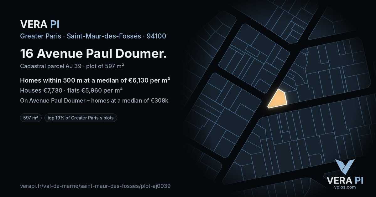 16 Avenue Paul Doumer, Saint-Maur-des-Fossés at night – the plot lit, the parcels around coloured by the prices near them