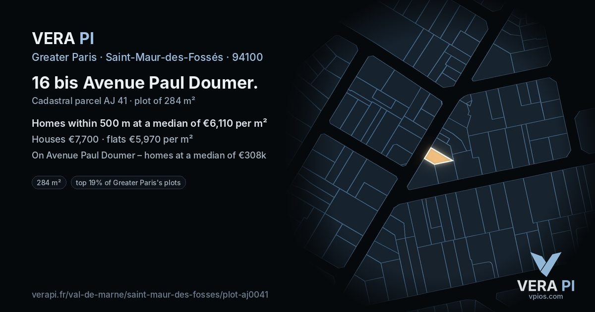 16 bis Avenue Paul Doumer, Saint-Maur-des-Fossés at night – the plot lit, the parcels around coloured by the prices near them