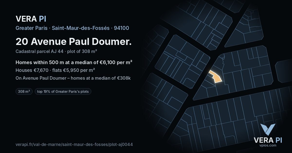 20 Avenue Paul Doumer, Saint-Maur-des-Fossés at night – the plot lit, the parcels around coloured by the prices near them